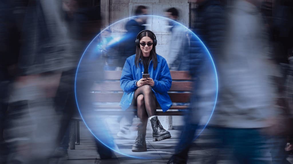 Person in a privacy bubble